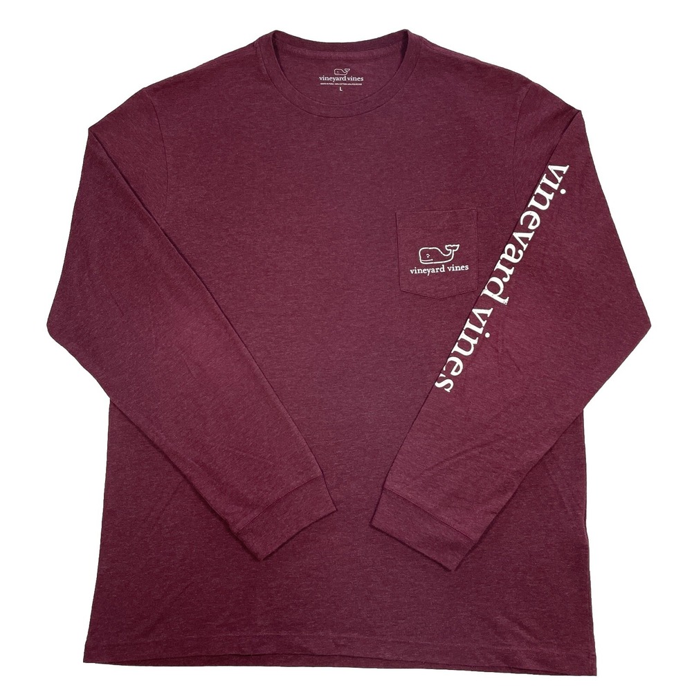 Vineyard Vines Mens Heathered Long Sleeve Logo Pocket Shirt Maroon Large